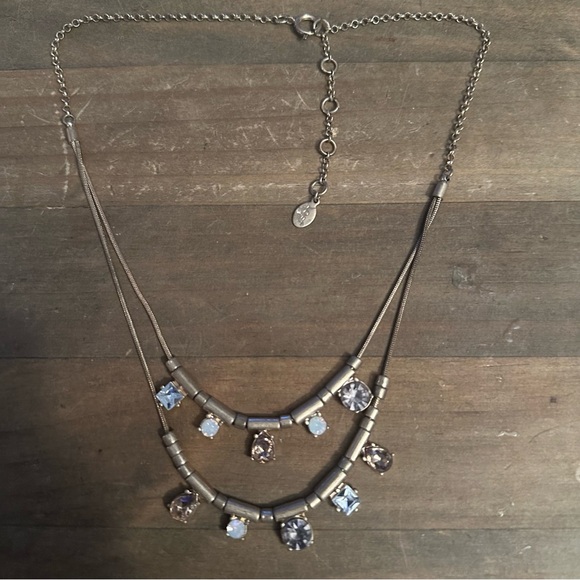 Vintage Loft gold tone layered opal and rhinestone necklace - Picture 2 of 5